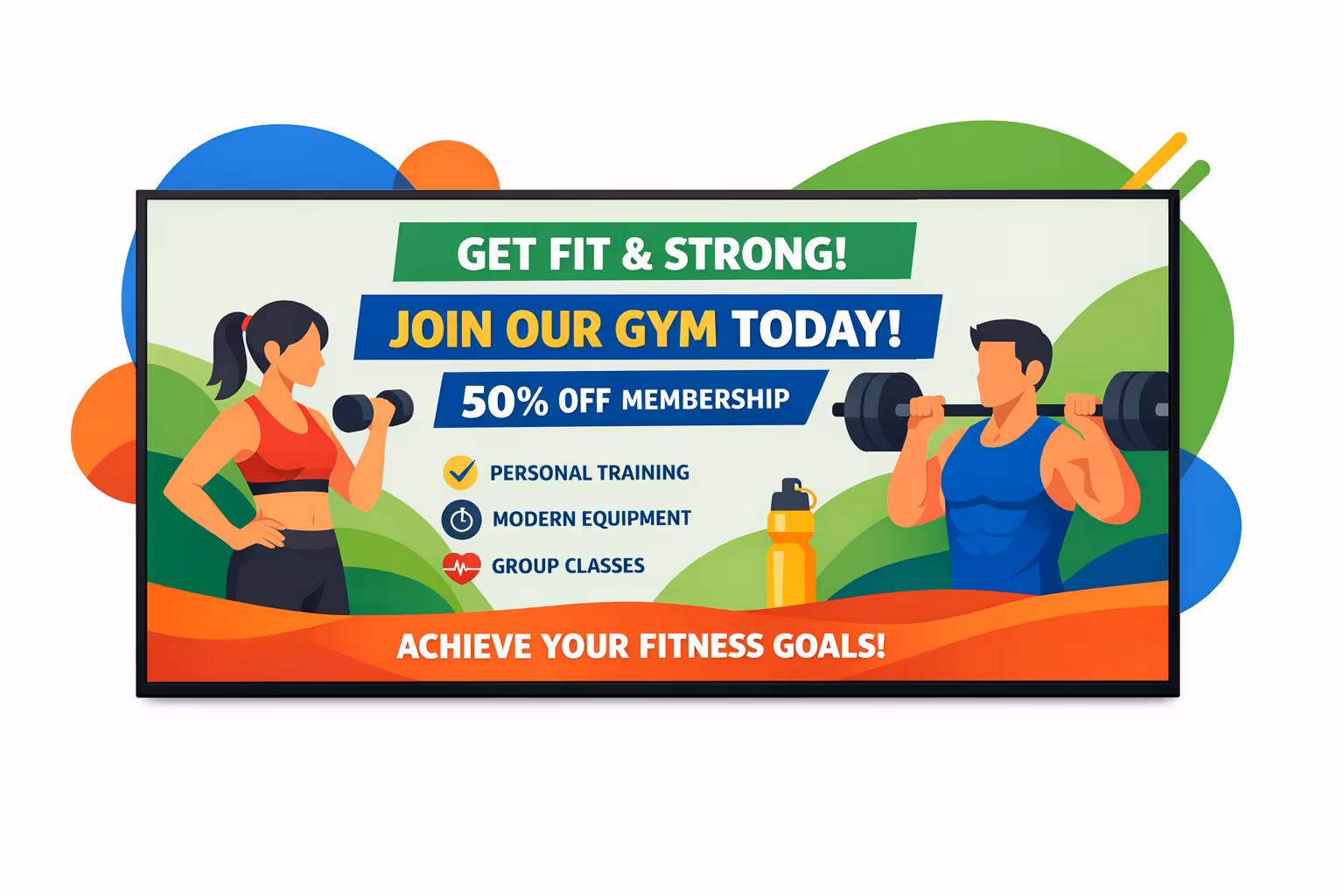 Fitness digital signage screen in a modern gym powered by Disign